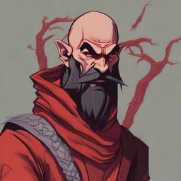 A detailed portrait of a Dungeons & Dragons Way of Shadows Monk with the appearance of a red barbed devil