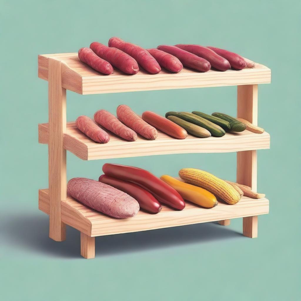 Create a design for a food display shelf for salchipapas