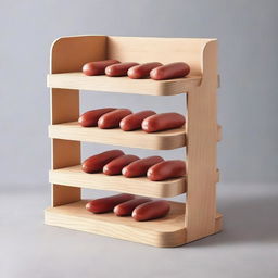 Create a design for a food display shelf for salchipapas