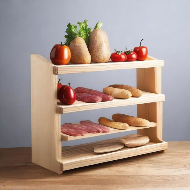 Create a design for a food display shelf for salchipapas