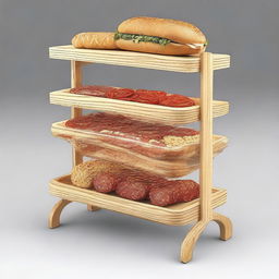 Create a design for a food display shelf for salchipapas