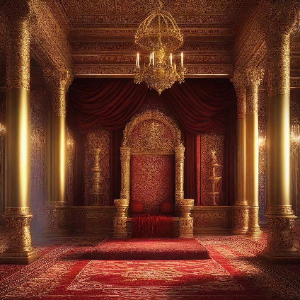 A majestic royal throne room in a detailed digital painting