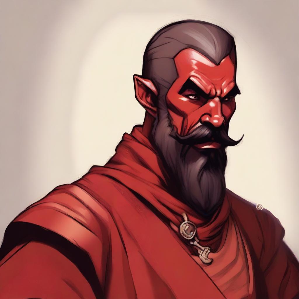 A detailed portrait of a Dungeons & Dragons Way of Shadows Monk with the appearance of a masculine red devil