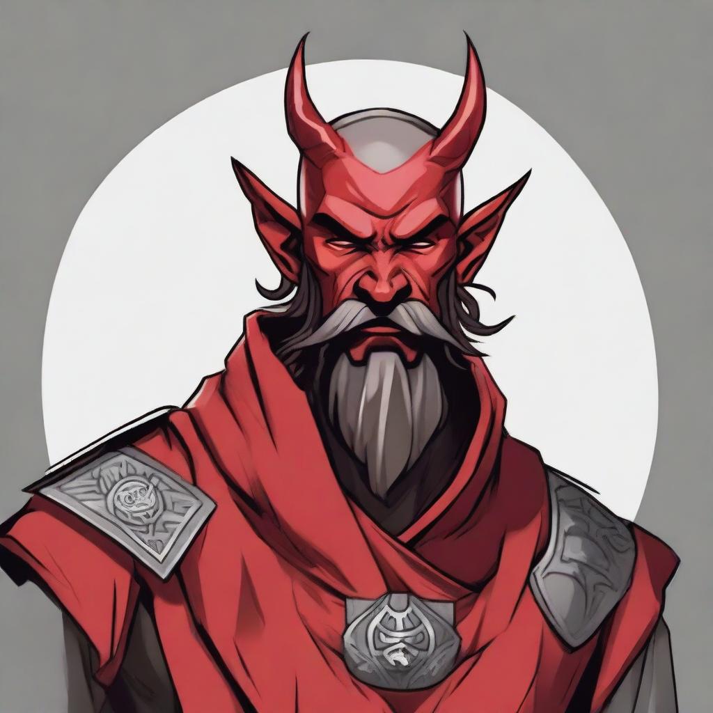 A detailed portrait of a Dungeons & Dragons Way of Shadows Monk with the appearance of a masculine red devil