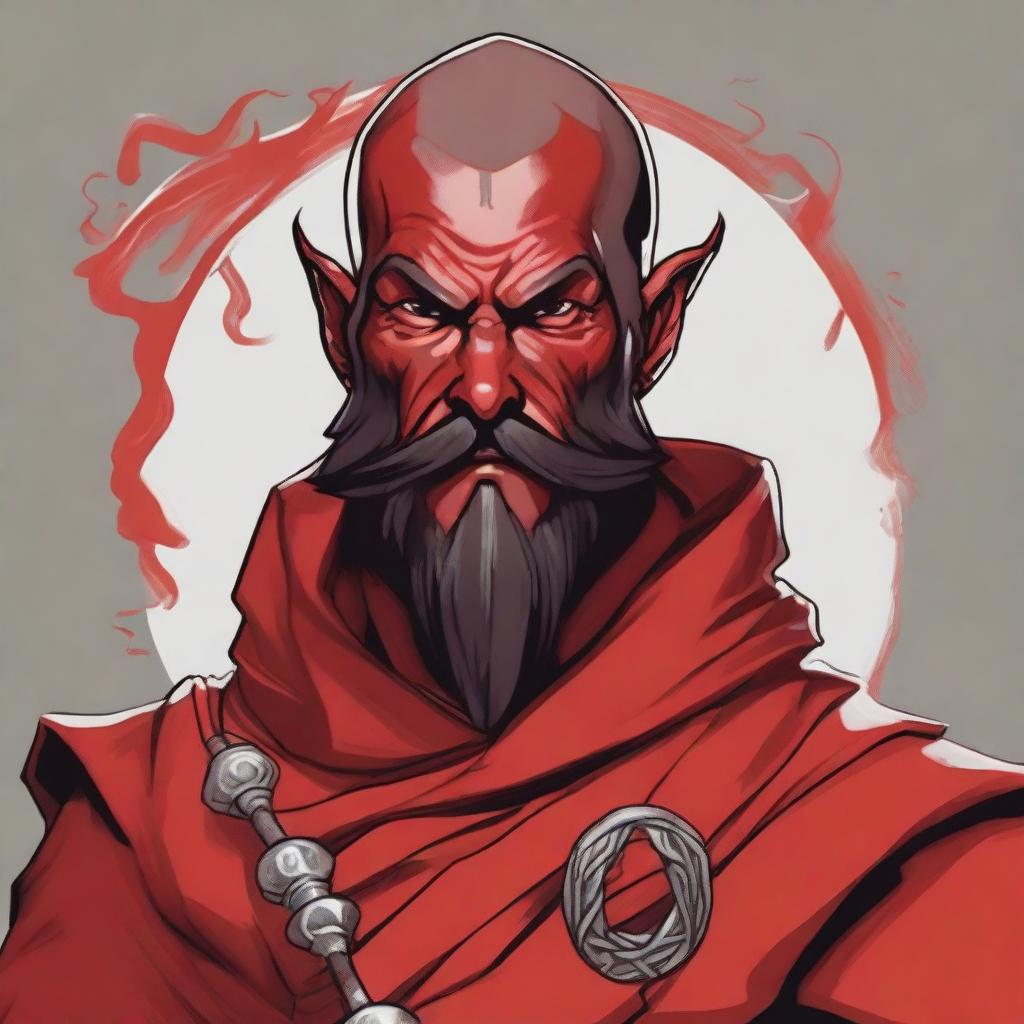 A detailed portrait of a Dungeons & Dragons Way of Shadows Monk with the appearance of a masculine red devil