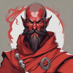 A detailed portrait of a Dungeons & Dragons Way of Shadows Monk with the appearance of a masculine red devil