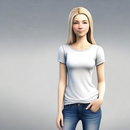 A white teenage female with a thin body, depicted in a realistic style