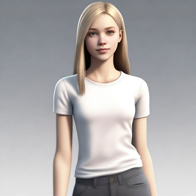 A white teenage female with a thin body, depicted in a realistic style