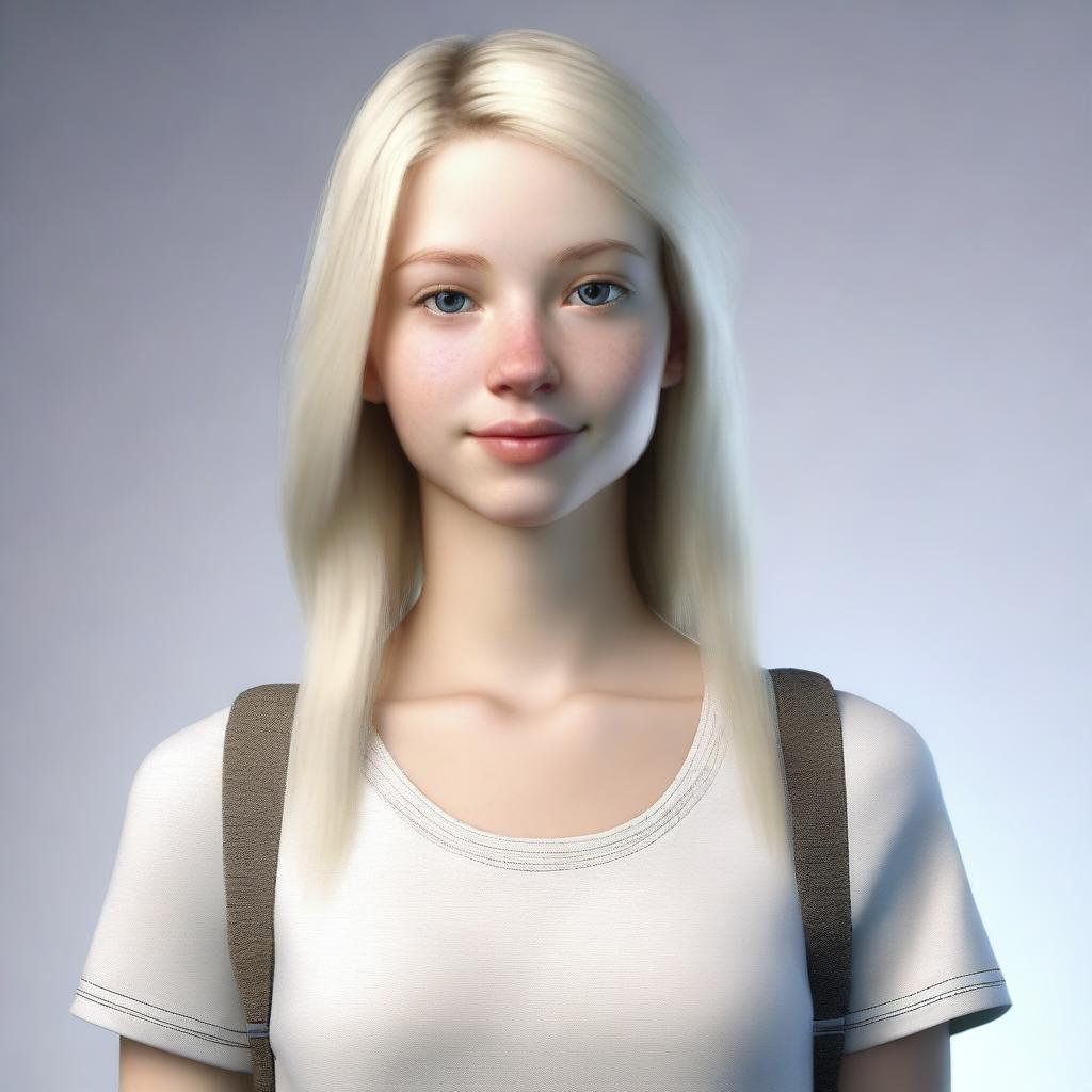 A realistic depiction of a white teenage female with a thin body