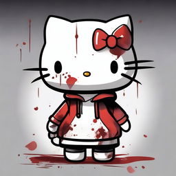 A Hello Kitty character with a big creepy smile, set against a black background