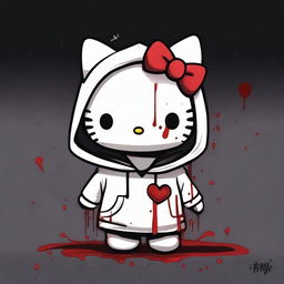 A Hello Kitty character with a big creepy smile, set against a black background