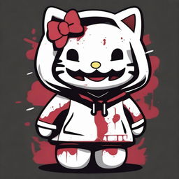 A Hello Kitty character with a big creepy smile, set against a black background