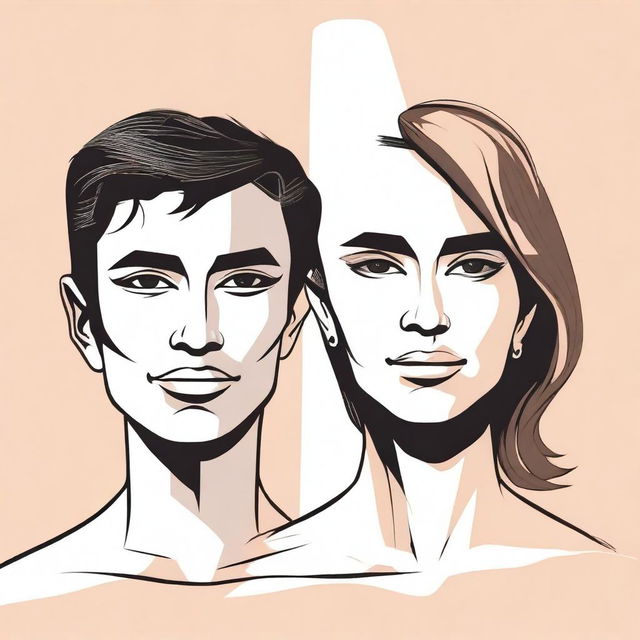 A detailed illustration showing a male to female transformation