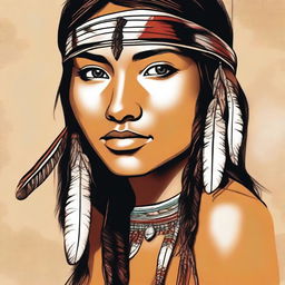 A detailed illustration of an 18-year-old Native American girl with a focus on her attractiveness