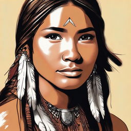 A detailed illustration of an 18-year-old Native American girl with a focus on her attractiveness