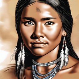 A realistic and detailed illustration of an 18-year-old Native American girl