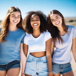 A group of girls standing together, smiling and having fun