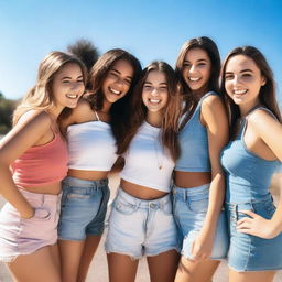 A group of girls standing together, smiling and having fun