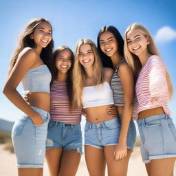 A group of girls standing together, smiling and having fun