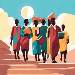 A group of African students walking up a staircase, symbolizing their journey towards success