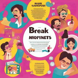 Create a vibrant poster named 'Break Time Moments' featuring 5-minute snippets from famous Bollywood movies