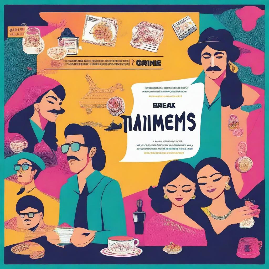 Create a vibrant and eye-catching poster titled 'Break Time Moments' featuring 5-minute snippets from famous Bollywood movies