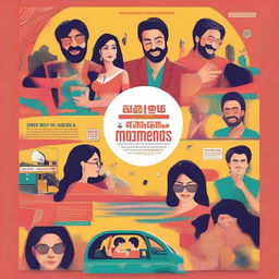 Create a vibrant and eye-catching poster titled 'Break Time Moments' featuring 5-minute snippets from famous Bollywood movies