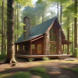 A charming cabin located in the middle of a dense forest