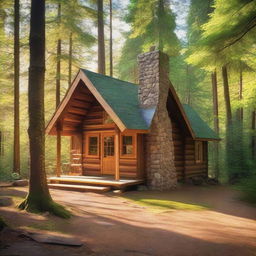 A charming cabin located in the middle of a dense forest