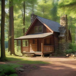 A charming cabin located in the middle of a dense forest