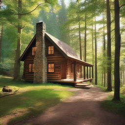 A charming cabin located in the middle of a dense forest