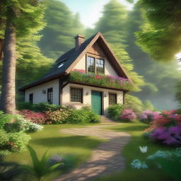 A humble countryside house in the middle of a forest