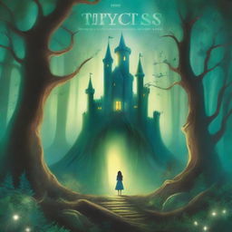 A captivating book cover featuring an enchanted forest with towering trees, mystical creatures, and a glowing path leading to a hidden castle