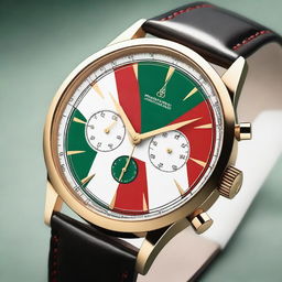 A vintage style chronograph watch featuring the colors of the Hungarian national flag