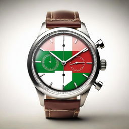 A vintage style chronograph watch featuring the colors of the Hungarian national flag