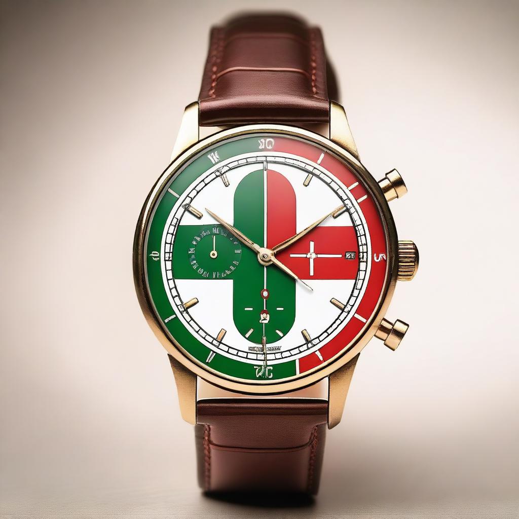 A vintage style chronograph watch featuring the colors of the Hungarian national flag