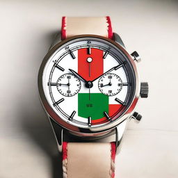 A vintage style chronograph watch using the colors of the Hungarian flag