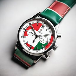 A vintage style chronograph watch using the colors of the Hungarian flag