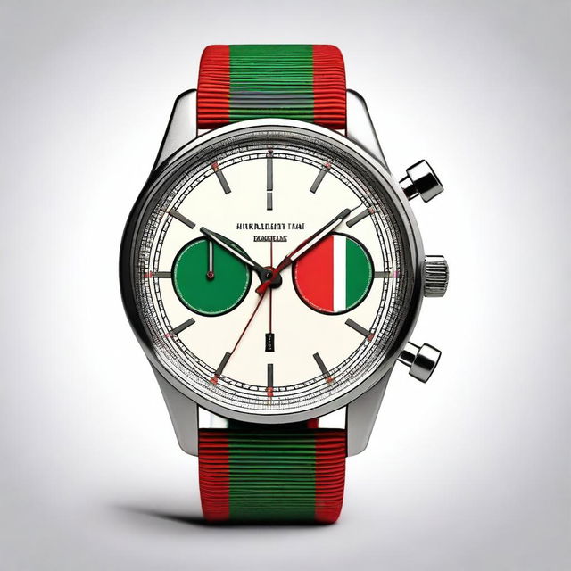 A vintage style chronograph watch using the colors of the Hungarian flag