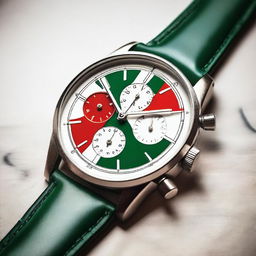 A vintage style chronograph watch using the colors of the Hungarian flag