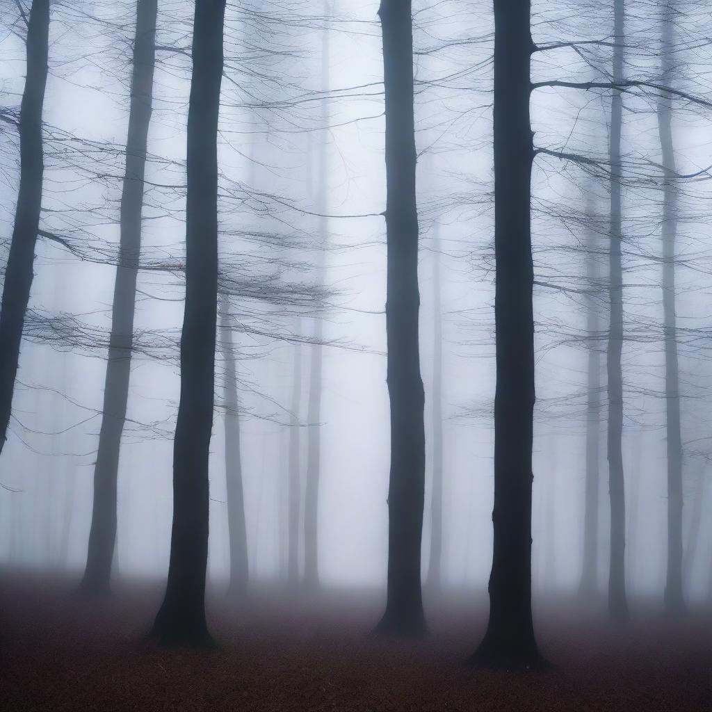 A dark mist enveloping the Black Forest, creating an eerie and mysterious atmosphere