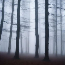 A dark mist enveloping the Black Forest, creating an eerie and mysterious atmosphere