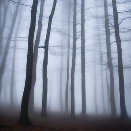 A dark mist enveloping the Black Forest, creating an eerie and mysterious atmosphere