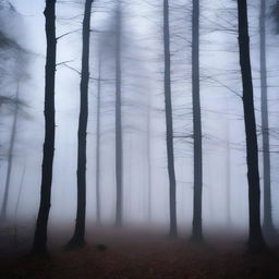 A dark mist enveloping the Black Forest, creating an eerie and mysterious atmosphere