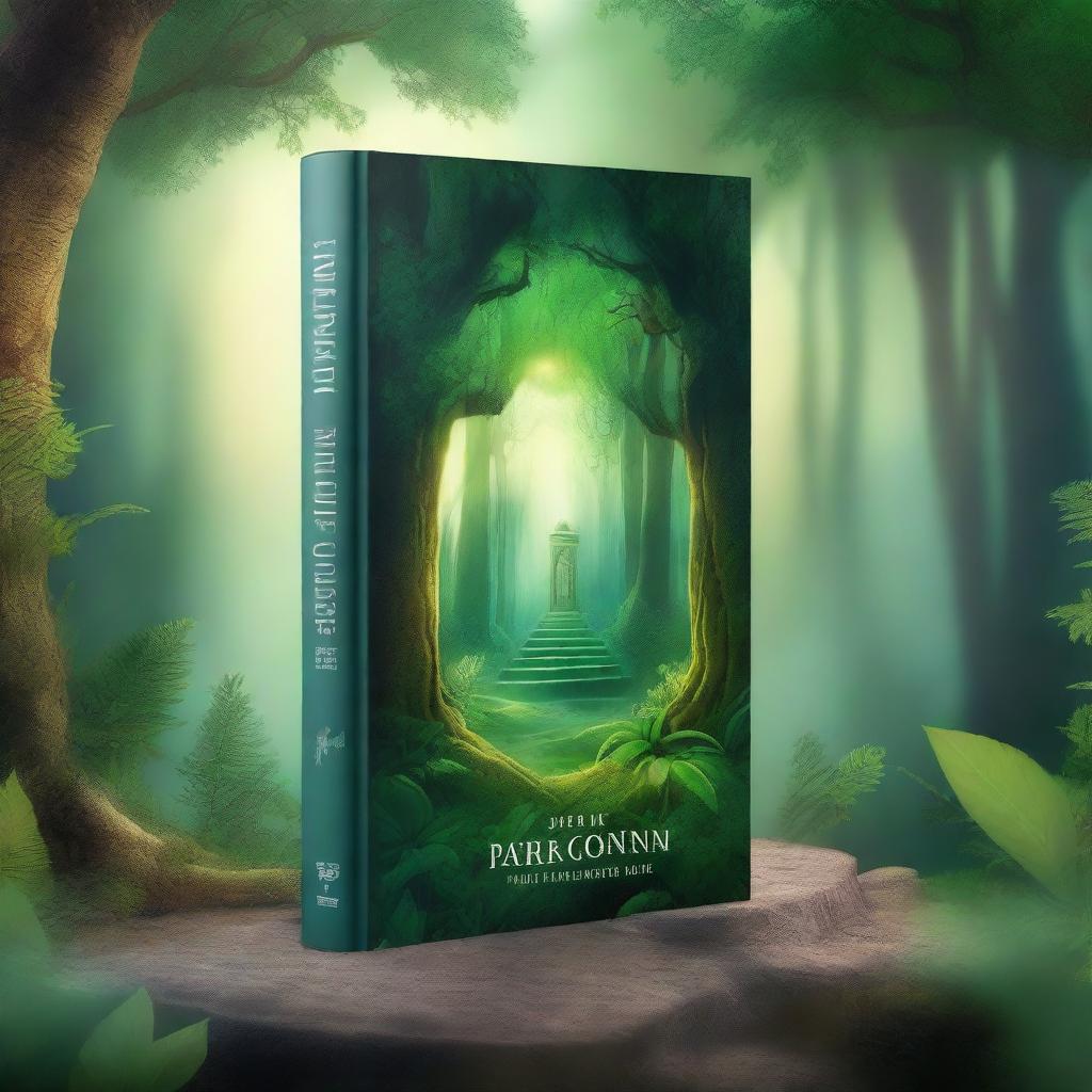 Create a captivating book cover featuring a mystical forest with glowing plants and a hidden ancient temple