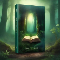 Create a captivating book cover featuring a mystical forest with glowing plants and a hidden ancient temple