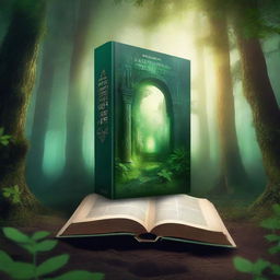 Create a captivating book cover featuring a mystical forest with glowing plants and a hidden ancient temple