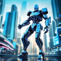 A futuristic robot warrior standing in a dynamic pose