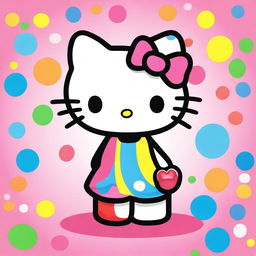 Create an image of Hello Kitty, the iconic character with a bow on her head, standing in a cute and colorful background