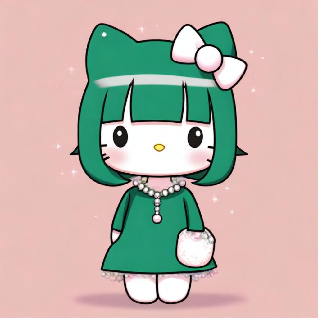 Create an image of Hello Kitty with very short hair and bangs reaching her forehead